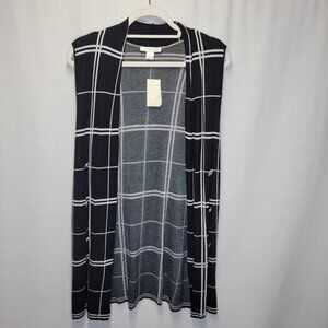 CJ Banks Women's Size 14W Vest Cardigan Sweater Open Front Black White